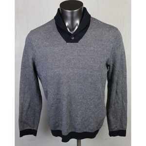 Mens Ted Baker London Gray Sweater Mock Shawl Neck Size 6 Cotton Long‎ Sleeve
